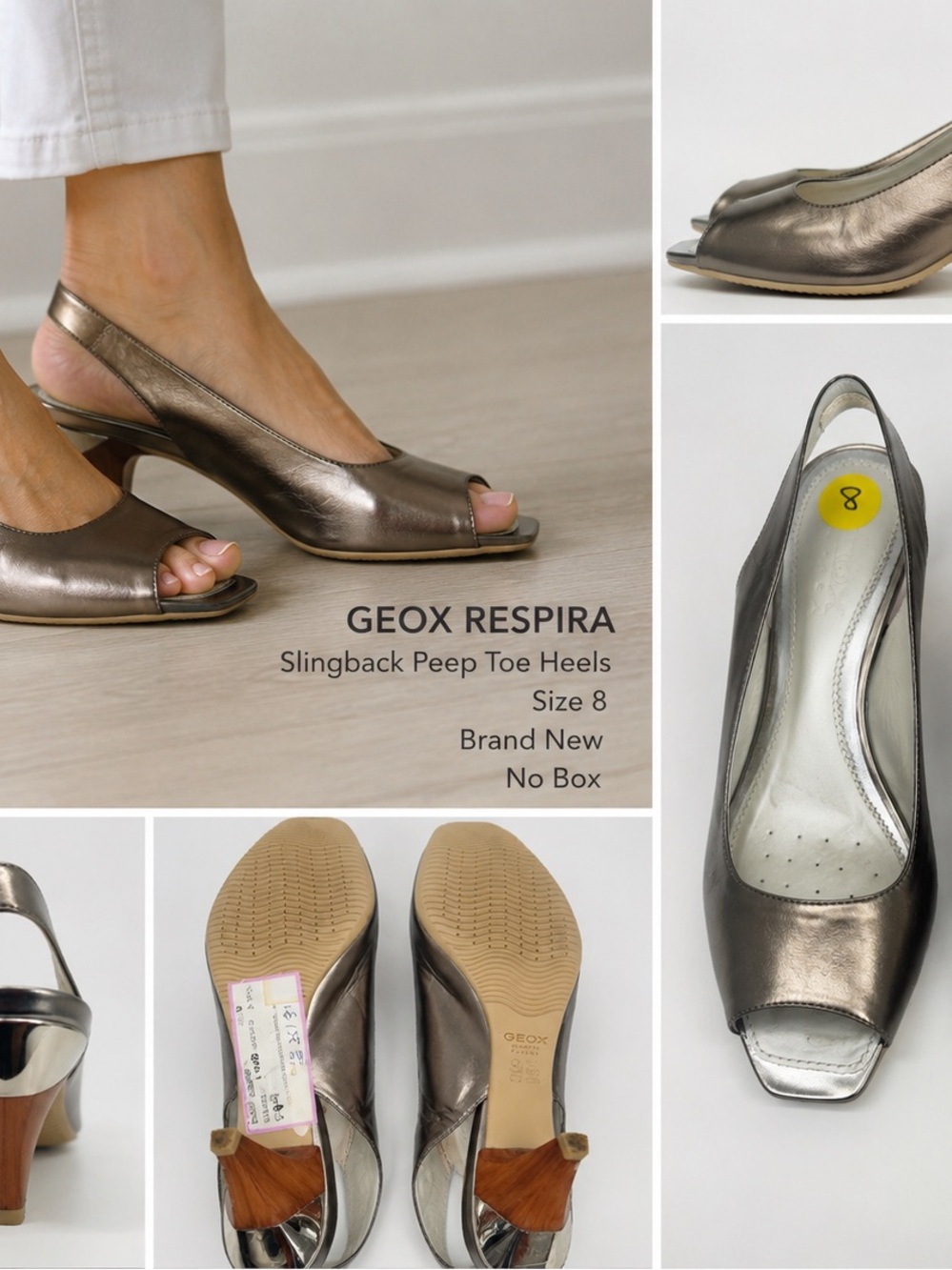 Geox Metallic Bronze Slingback Peep Toe Heels